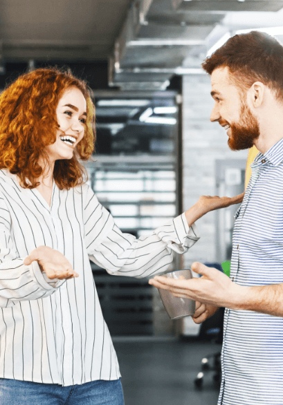 A man & a woman talking